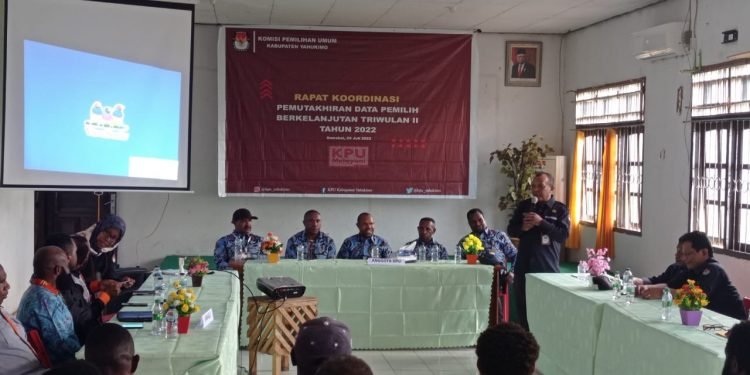 KPUD Kabupaten Yahukimo Gelar Rapat Koordinasi PDPB Triwulan II Tahun 2022