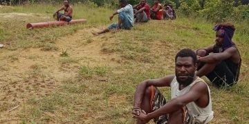 Galang Dana Natal, Pemuda Distrik Ibele Angkat Tiang Listrik Sejauh 1 KM